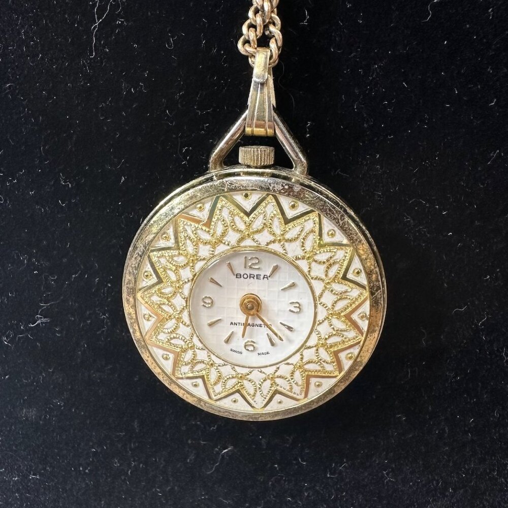 Vintage Borea Swiss Made Gold Tone Watch Necklace on GF ACo Chain